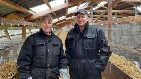 Minkavler Erik Vammen og bestyrer Gitte Nielsen på deres minkfarm nær Hobro.